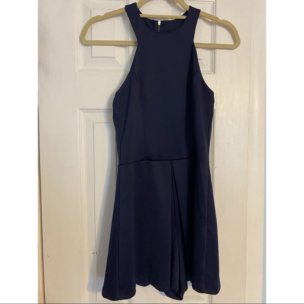 Navy Blue Formal Romper with Gold Accents | Size S